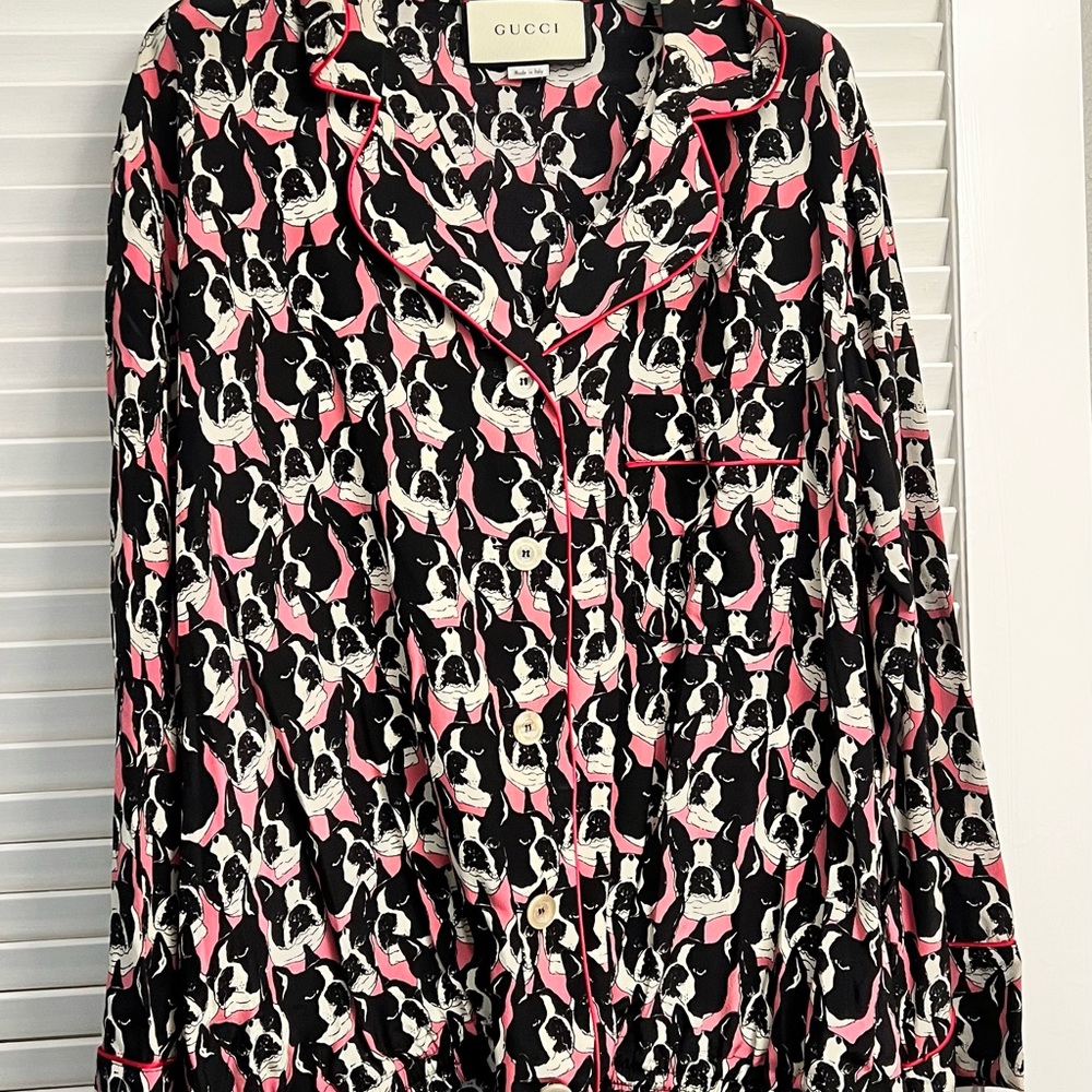 Gucci Black and Pink Bosco and Orso Print Pajama Top and Bottom